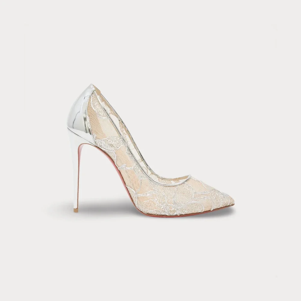 Christian Louboutin Silver Lurex Lace Pigalle Follie 100 Heel